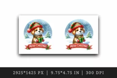 Watercolor cute dog puppy hat gift box Merry Christmas greeting quote print 20 oz tumbler skinny mug wrap clipart t-shirt sublimation printable design