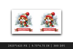 Watercolor cute dog puppy hat gift box Merry Christmas greeting quote print 20 oz tumbler skinny mug wrap clipart t-shirt sublimation printable design