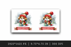 Watercolor cute dog puppy hat gift box Merry Christmas greeting quote print 20 oz tumbler skinny mug wrap clipart t-shirt sublimation printable design