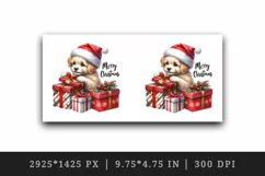 Watercolor cute dog puppy hat gift box Merry Christmas greeting quote print 20 oz tumbler skinny mug wrap clipart t-shirt sublimation printable design