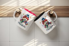 Watercolor cute dog puppy hat scarf Merry Christmas greeting quote print 20 oz tumbler skinny mug wrap clipart t-shirt sublimation printable design