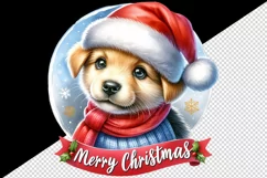 Watercolor cute dog puppy hat scarf Merry Christmas greeting quote print 20 oz tumbler skinny mug wrap clipart t-shirt sublimation printable design