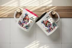 Watercolor cute dog puppy hat scarf Merry Christmas greeting quote print 20 oz tumbler skinny mug wrap clipart t-shirt sublimation printable design