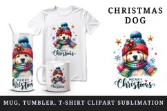 Watercolor cute dog puppy hat scarf Merry Christmas greeting quote print 20 oz tumbler skinny mug wrap clipart t-shirt sublimation printable design