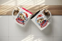 Watercolor cute dog puppy hat scarf Merry Christmas greeting quote print 20 oz tumbler skinny mug wrap clipart t-shirt sublimation printable design