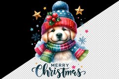 Watercolor cute dog puppy hat scarf Merry Christmas greeting quote print 20 oz tumbler skinny mug wrap clipart t-shirt sublimation printable design