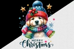 Watercolor cute dog puppy hat scarf Merry Christmas greeting quote print 20 oz tumbler skinny mug wrap clipart t-shirt sublimation printable design
