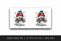 Watercolor cute dog puppy hat scarf Merry Christmas greeting quote print 20 oz tumbler skinny mug wrap clipart t-shirt sublimation printable design