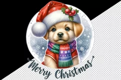 Watercolor cute dog puppy hat scarf Merry Christmas greeting quote print 20 oz tumbler skinny mug wrap clipart t-shirt sublimation printable design