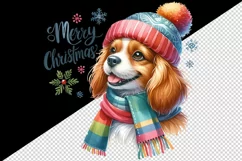 Watercolor cute dog puppy hat scarf Merry Christmas greeting quote print 20 oz tumbler skinny mug wrap clipart t-shirt sublimation printable design