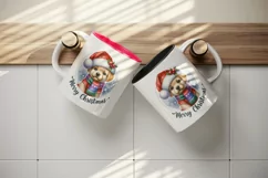 Watercolor cute dog puppy hat scarf Merry Christmas greeting quote print 20 oz tumbler skinny mug wrap clipart t-shirt sublimation printable design