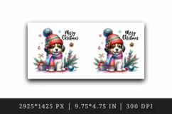 Watercolor cute dog puppy hat scarf Merry Christmas greeting quote print 20 oz tumbler skinny mug wrap clipart t-shirt sublimation printable design