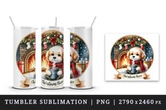 Watercolor cute dog puppy hot cocoa fireplace Christmas Cheer quote print 20 oz tumbler skinny mug wrap clipart t-shirt sublimation printable design