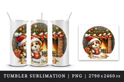 Watercolor cute dog puppy hot cocoa fireplace Christmas Cheer quote print 20 oz tumbler skinny mug wrap clipart t-shirt sublimation printable design
