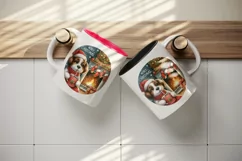 Watercolor cute dog puppy hot cocoa fireplace Merry Christmas quote print 20 oz tumbler skinny mug wrap clipart t-shirt sublimation printable design