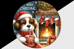 Watercolor cute dog puppy hot cocoa fireplace Merry Christmas quote print 20 oz tumbler skinny mug wrap clipart t-shirt sublimation printable design