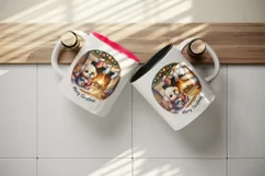 Watercolor cute dog puppy hot cocoa fireplace Merry Christmas quote print 20 oz tumbler skinny mug wrap clipart t-shirt sublimation printable design