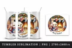 Watercolor cute dog puppy hot cocoa fireplace Merry Christmas quote print 20 oz tumbler skinny mug wrap clipart t-shirt sublimation printable design