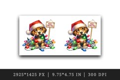 Watercolor cute dog puppy lights Merry Christmas greeting quote print 20 oz tumbler skinny mug wrap clipart t-shirt sublimation printable design