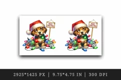 Watercolor cute dog puppy lights Merry Christmas greeting quote print 20 oz tumbler skinny mug wrap clipart t-shirt sublimation printable design