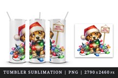 Watercolor cute dog puppy lights Merry Christmas greeting quote print 20 oz tumbler skinny mug wrap clipart t-shirt sublimation printable design