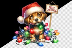 Watercolor cute dog puppy lights Merry Christmas greeting quote print 20 oz tumbler skinny mug wrap clipart t-shirt sublimation printable design