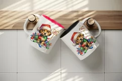 Watercolor cute dog puppy lights Merry Christmas greeting quote print 20 oz tumbler skinny mug wrap clipart t-shirt sublimation printable design