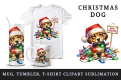 Watercolor cute dog puppy lights Merry Christmas greeting quote print 20 oz tumbler skinny mug wrap clipart t-shirt sublimation printable design