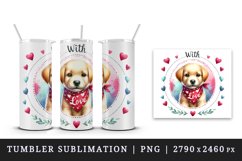 Watercolor cute dog puppy red heart Happy Valentine Day greeting quote print 20oz tumbler skinny mug wrap clipart t-shirt sublimation printable design