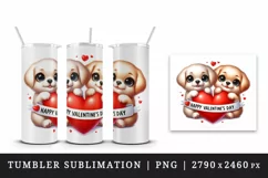 Watercolor cute dog puppy red heart Happy Valentine Day greeting quote print 20oz tumbler skinny mug wrap clipart t-shirt sublimation printable design