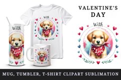 Watercolor cute dog puppy red heart Happy Valentine Day greeting quote print 20oz tumbler skinny mug wrap clipart t-shirt sublimation printable design