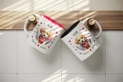 Watercolor cute dog puppy red heart Happy Valentine Day greeting quote print 20oz tumbler skinny mug wrap clipart t-shirt sublimation printable design