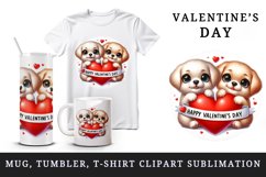 Watercolor cute dog puppy red heart Happy Valentine Day greeting quote print 20oz tumbler skinny mug wrap clipart t-shirt sublimation printable design