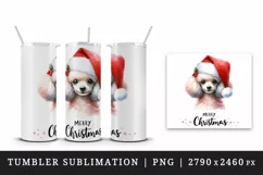 Watercolor cute dog puppy Santa hat Merry Christmas greeting quote print 20 oz tumbler skinny mug wrap clipart t-shirt sublimation printable design