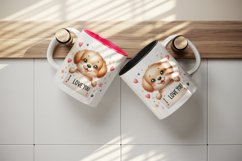 Watercolor cute dog puppy sparkle heart I Love You quote Valentine Day print 20oz tumbler skinny mug wrap clipart t-shirt sublimation printable design