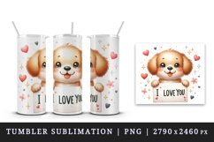 Watercolor cute dog puppy sparkle heart I Love You quote Valentine Day print 20oz tumbler skinny mug wrap clipart t-shirt sublimation printable design
