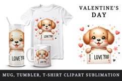 Watercolor cute dog puppy sparkle heart I Love You quote Valentine Day print 20oz tumbler skinny mug wrap clipart t-shirt sublimation printable design