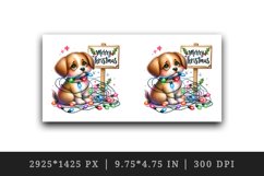 Watercolor cute dog puppy tangled lights Merry Christmas greeting quote print tumbler skinny mug wrap clipart t-shirt sublimation printable design