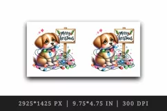 Watercolor cute dog puppy tangled lights Merry Christmas greeting quote print tumbler skinny mug wrap clipart t-shirt sublimation printable design