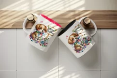 Watercolor cute dog puppy tangled lights Merry Christmas greeting quote print tumbler skinny mug wrap clipart t-shirt sublimation printable design