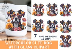 Watercolor Cute Dog With Glass Clipart, Dog Mug Design Product Image 1