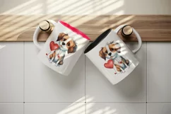 Watercolor cute dog with heart animal love Valentines Day print 20 oz tumbler skinny mug wrap clipart t-shirt sublimation printable design