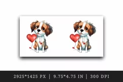 Watercolor cute dog with heart animal love Valentines Day print 20 oz tumbler skinny mug wrap clipart t-shirt sublimation printable design