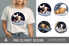 Watercolor Cute Dogs Sleep on Moon Clipart Product Image 1