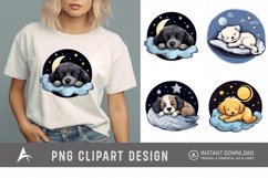 Watercolor Cute Dogs Sleep on Moon Clipart Product Image 1