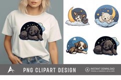 Watercolor Cute Dogs Sleep on Moon Clipart Product Image 1