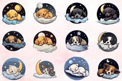 Watercolor Cute Dogs Sleep on Moon Clipart Bundle Product Image 2