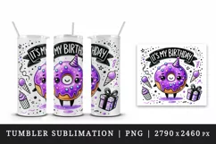 Watercolor cute donut neon purple glaze and sparkles It My Birthday quote print tumbler skinny mug wrap clipart t-shirt sublimation printable design