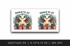 Watercolor cute dragon gift box present Unwrap the Joy Christmas quote print 20oz tumbler skinny mug wrap clipart t-shirt sublimation printable design