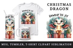 Watercolor cute dragon gift box present Unwrap the Joy Christmas quote print 20oz tumbler skinny mug wrap clipart t-shirt sublimation printable design